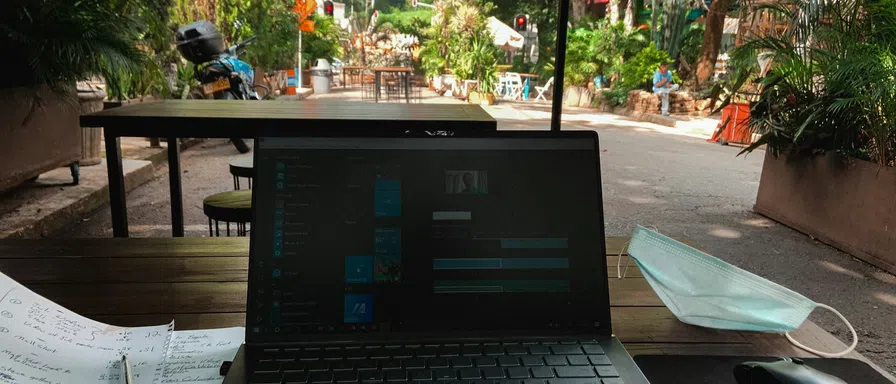 laptop in garden